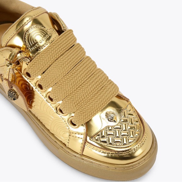 Metallic Gold Sneakers with Platform Sole and Intricate Design - Picture 3 of 6